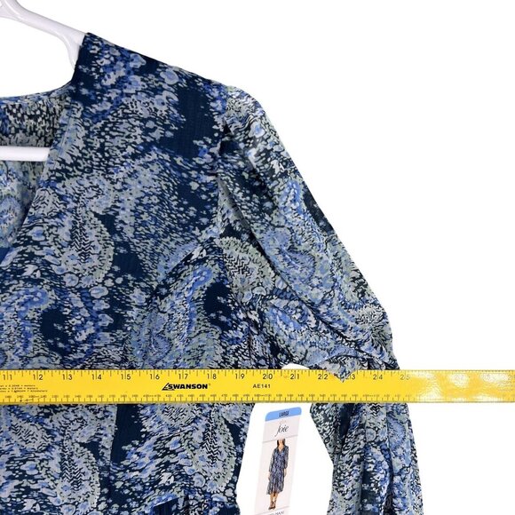 NWT Joie L Midi Dress Blue White Abstract Bohemian Balloon Sleeves Chiffon Flowy - Picture 11 of 16